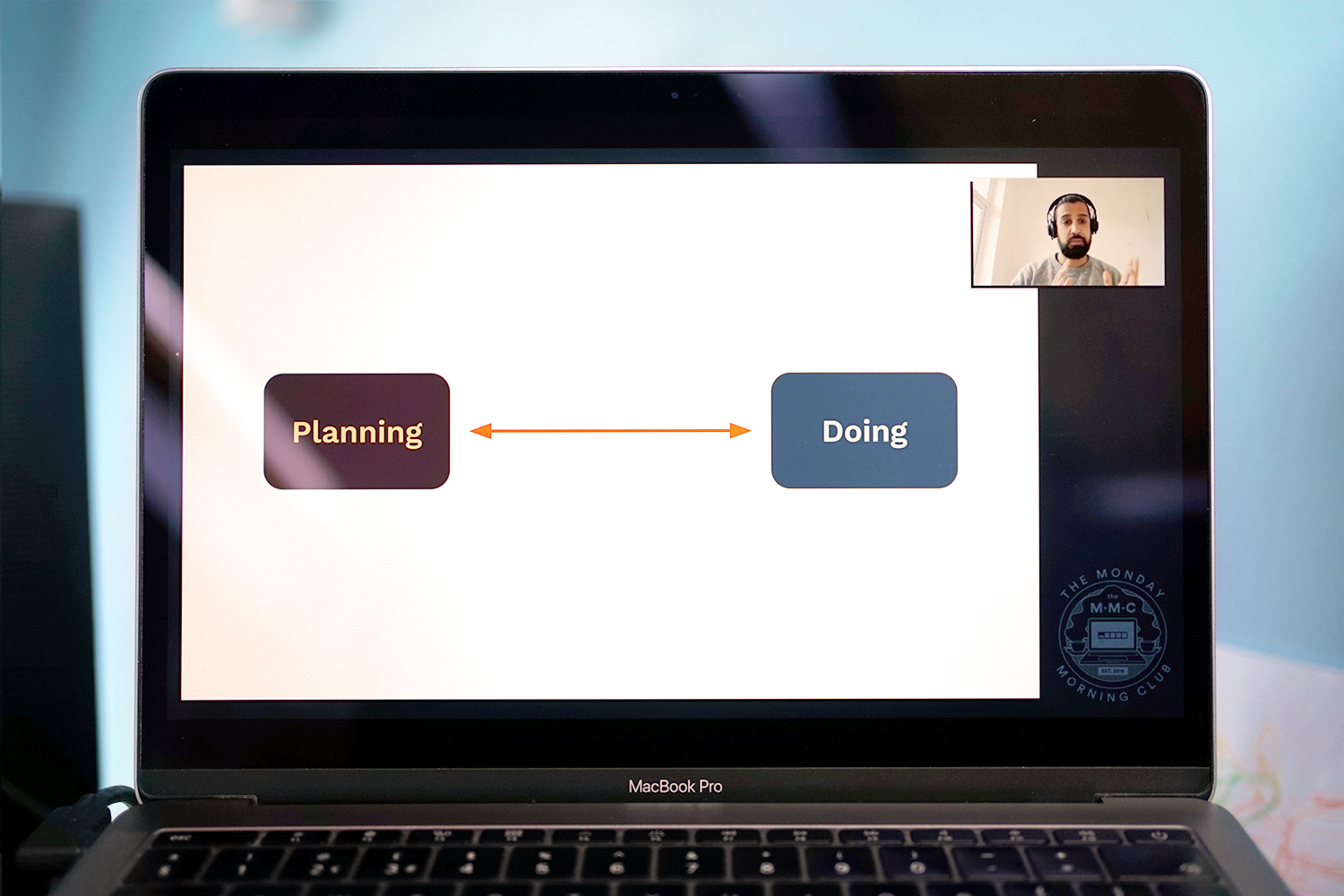 Zoom workshop - Adam explaining the balance between planning and doing.